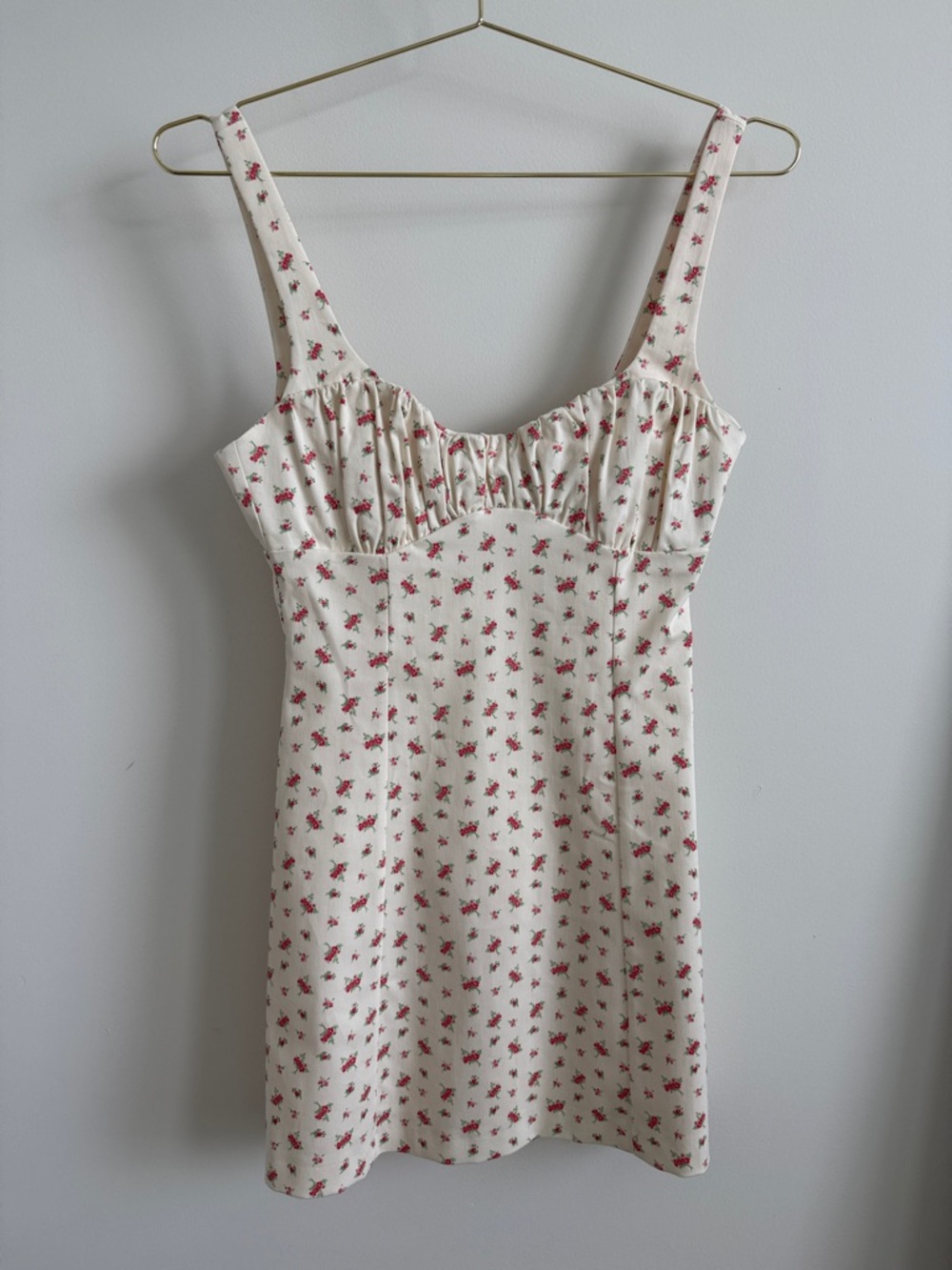 Cream Floral Sundress with Pink Rose Print